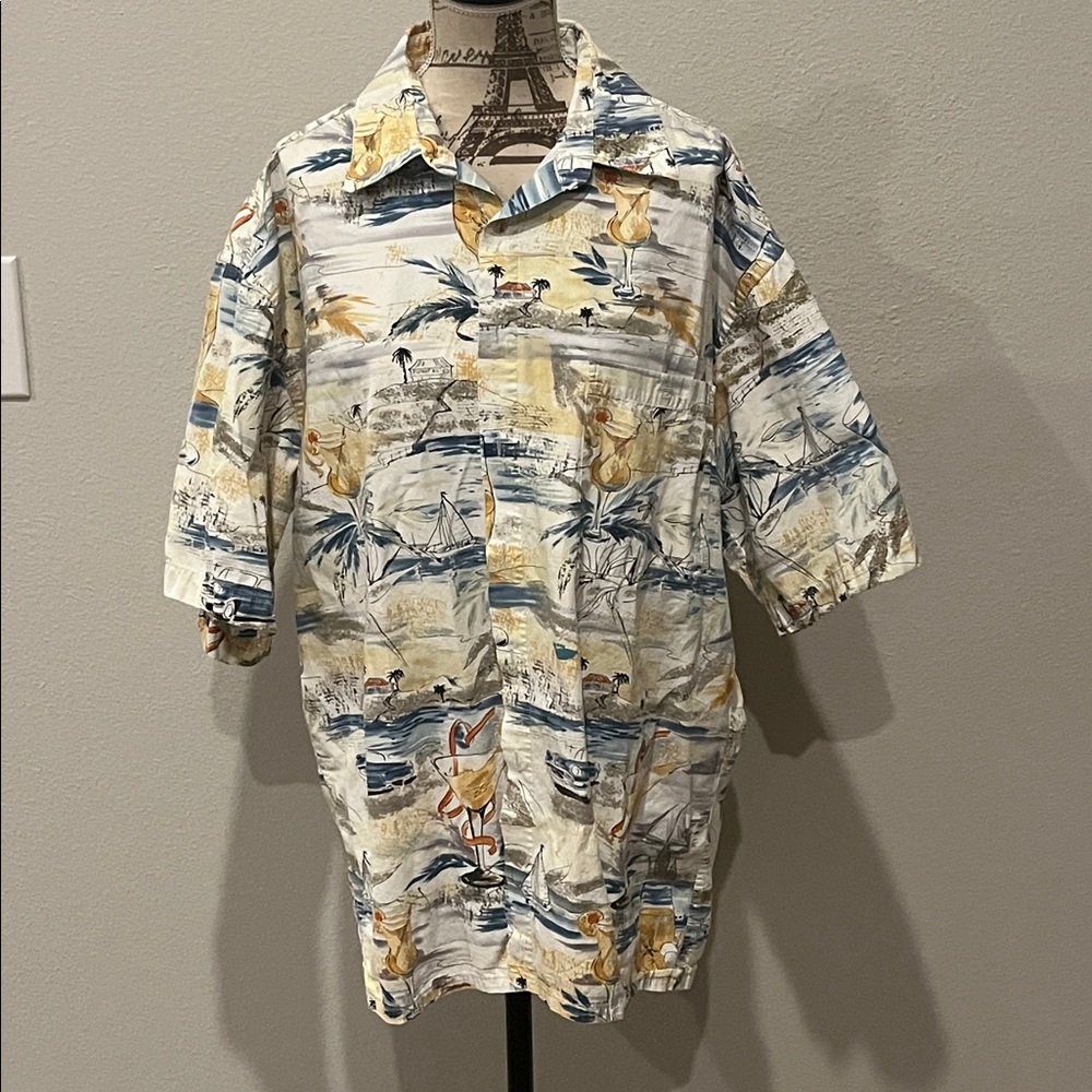 Pierre Cardin Multicolor Abstract Shirt Beach scenery sailboat size L